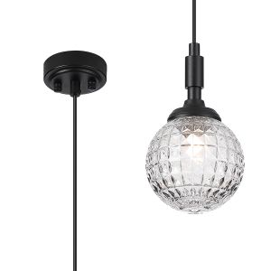 Notte 12cm Pendant, 1 Light G9, IP44, Satin Black/Clear Cross Pattern Round Glass