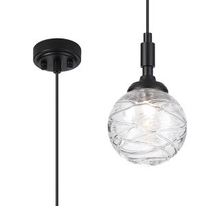 Notte 12cm Pendant, 1 Light G9, IP44, Satin Black/Clear Dune Effect Round Glass