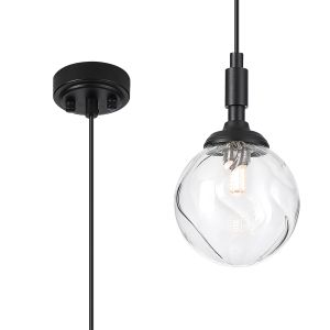 Notte 12cm Pendant, 1 Light G9, IP44, Satin Black/Clear Waved Round Glass