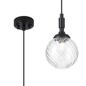 Notte 12cm Pendant, 1 Light G9, IP44, Satin Black/Clear Swirl Round Glass
