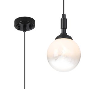 Notte 12cm Pendant, 1 Light G9, IP44, Satin Black/White Two-Tone Snow Specks Round Glass