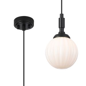 Notte 12cm Pendant, 1 Light G9, IP44, Satin Black/Opal Round Segment Glass