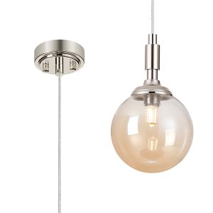 Notte 12cm Pendant, 1 Light G9, IP44, Polished Nickel/Amber Smooth Round Glass
