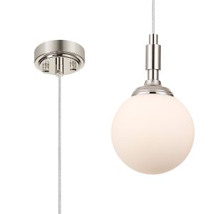 Notte 12cm Pendant, 1 Light G9, IP44, Polished Nickel/Opal Smooth Round Glass