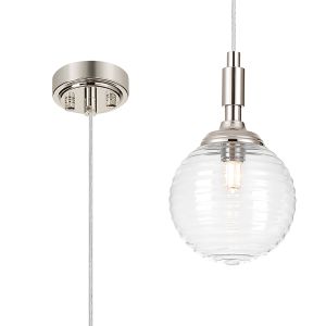 Notte 12cm Pendant, 1 Light G9, IP44, Polished Nickel/Clear Ribbed Round Glass