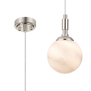 Notte 12cm Pendant, 1 Light G9, IP44, Polished Nickel/Grey/White Round Marble Effect Glass