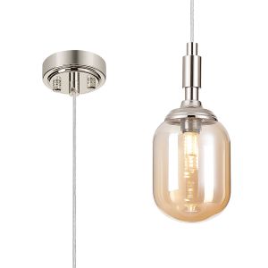 Notte 9cm Pendant, 1 Light G9, IP44, Polished Nickel/Amber Smooth Tubular Glass
