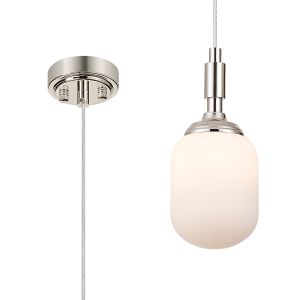 Notte 9cm Pendant, 1 Light G9, IP44, Polished Nickel/Opal Smooth Tubular Glass