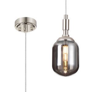 Notte 9cm Pendant, 1 Light G9, IP44, Polished Nickel/Smoke Smooth Tubular Glass
