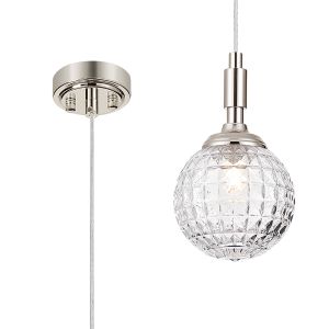 Notte 12cm Pendant, 1 Light G9, IP44, Polished Nickel/Clear Cross Pattern Round Glass