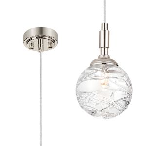 Notte 12cm Pendant, 1 Light G9, IP44, Polished Nickel/Clear Dune Effect Round Glass