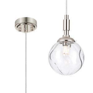 Notte 12cm Pendant, 1 Light G9, IP44, Polished Nickel/Clear Waved Round Glass