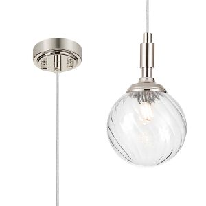 Notte 12cm Pendant, 1 Light G9, IP44, Polished Nickel/Clear Swirl Round Glass
