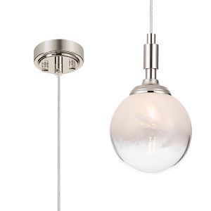 Notte 12cm Pendant, 1 Light G9, IP44, Polished Nickel/White Two-Tone Snow Specks Round Glass
