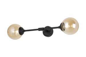 Notte Ceiling/Wall Light Linear, 2 Light G9, IP44, Satin Black/Amber Smooth Round Glass