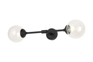 Notte Ceiling/Wall Light Linear, 2 Light G9, IP44, Satin Black/Clear Smooth Round Glass