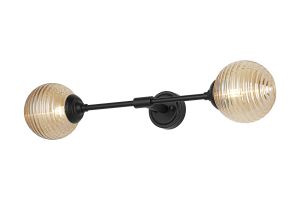 Notte Ceiling/Wall Light Linear, 2 Light G9, IP44, Satin Black/Amber Ribbed Round Glass