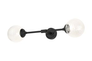 Notte Ceiling/Wall Light Linear, 2 Light G9, IP44, Satin Black/Clear Ribbed Round Glass