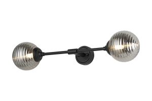 Notte Ceiling/Wall Light Linear, 2 Light G9, IP44, Satin Black/Smoke Ribbed Round Glass