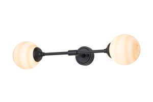 Notte Ceiling/Wall Light Linear, 2 Light G9, IP44, Satin Black/Brown/White Round Marble Effect Glass