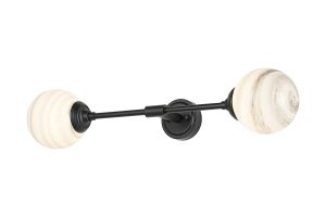 Notte Ceiling/Wall Light Linear, 2 Light G9, IP44, Satin Black/Grey/White Round Marble Effect Glass