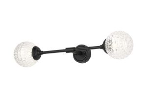 Notte Ceiling/Wall Light Linear, 2 Light G9, IP44, Satin Black/Clear Cross Pattern Round Glass