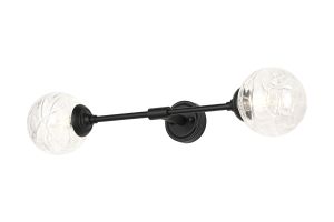 Notte Ceiling/Wall Light Linear, 2 Light G9, IP44, Satin Black/Clear Dune Effect Round Glass