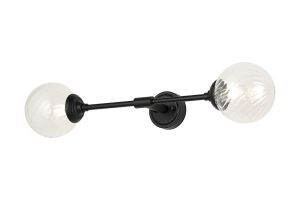 Notte Ceiling/Wall Light Linear, 2 Light G9, IP44, Satin Black/Clear Swirl Round Glass