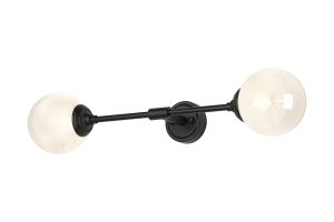 Notte Ceiling/Wall Light Linear, 2 Light G9, IP44, Satin Black/White Two-Tone Snow Specks Round Glass