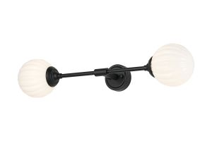 Notte Ceiling/Wall Light Linear, 2 Light G9, IP44, Satin Black/Opal Round Segment Glass