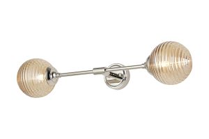 Notte Ceiling/Wall Light Linear, 2 Light G9, IP44, Polished Nickel/Amber Ribbed Round Glass