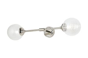 Notte Ceiling/Wall Light Linear, 2 Light G9, IP44, Polished Nickel/Clear Ribbed Round Glass