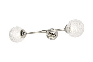 Notte Ceiling/Wall Light Linear, 2 Light G9, IP44, Polished Nickel/Clear Cross Pattern Round Glass