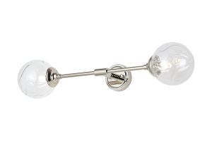 Notte Ceiling/Wall Light Linear, 2 Light G9, IP44, Polished Nickel/Clear Waved Round Glass