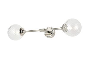 Notte Ceiling/Wall Light Linear, 2 Light G9, IP44, Polished Nickel/Clear Swirl Round Glass