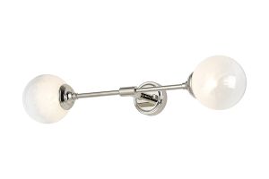 Notte Ceiling/Wall Light Linear, 2 Light G9, IP44, Polished Nickel/White Two-Tone Snow Specks Round Glass