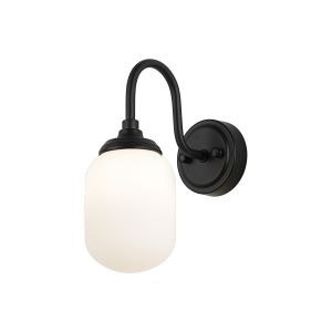 Notte Curved Arm Wall Light, 1 Light G9, IP44, Satin Black/Opal Smooth Tubular Glass