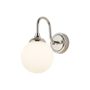 Notte Curved Arm Wall Light, 1 Light G9, IP44, Polished Nickel/Opal Smooth Round Glass