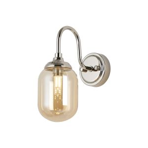 Notte Curved Arm Wall Light, 1 Light G9, IP44, Polished Nickel/Amber Smooth Tubular Glass