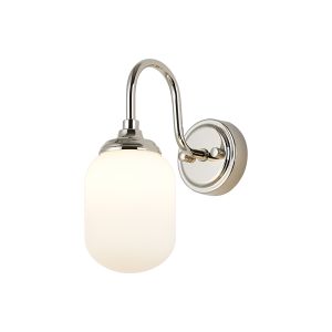 Notte Curved Arm Wall Light, 1 Light G9, IP44, Polished Nickel/Opal Smooth Tubular Glass