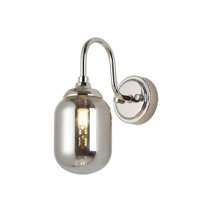Notte Curved Arm Wall Light, 1 Light G9, IP44, Polished Nickel/Smoke Smooth Tubular Glass