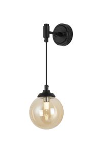 Notte Adjustable Wall Light, 1 Light G9, IP44, Satin Black/Amber Smooth Round Glass