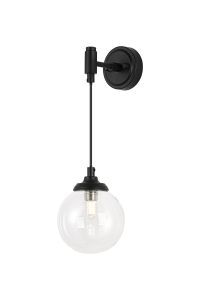 Notte Adjustable Wall Light, 1 Light G9, IP44, Satin Black/Clear Smooth Round Glass
