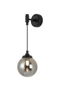 Notte Adjustable Wall Light, 1 Light G9, IP44, Satin Black/Smoke Smooth Round Glass