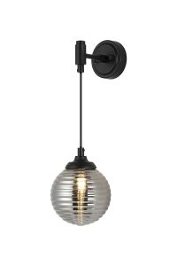 Notte Adjustable Wall Light, 1 Light G9, IP44, Satin Black/Smoke Ribbed Round Glass