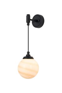Notte Adjustable Wall Light, 1 Light G9, IP44, Satin Black/Brown/White Round Marble Effect Glass