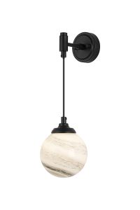 Notte Adjustable Wall Light, 1 Light G9, IP44, Satin Black/Grey/White Round Marble Effect Glass
