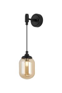 Notte Adjustable Wall Light, 1 Light G9, IP44, Satin Black/Amber Smooth Tubular Glass