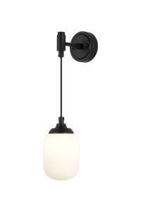 Notte Adjustable Wall Light, 1 Light G9, IP44, Satin Black/Opal Smooth Tubular Glass