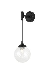 Notte Adjustable Wall Light, 1 Light G9, IP44, Satin Black/Clear Swirl Round Glass